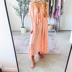 YOUNG FABULOUS AND BROKE White Eyelet Maxi Beach Cover Up Dress SMALL